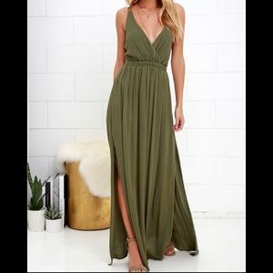 Lulus’s Lost in Paradise Olive Green Maxi Dress
